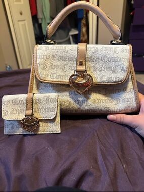 Juicy Couture Beige Logo Heart Lock Satchel with Wallet